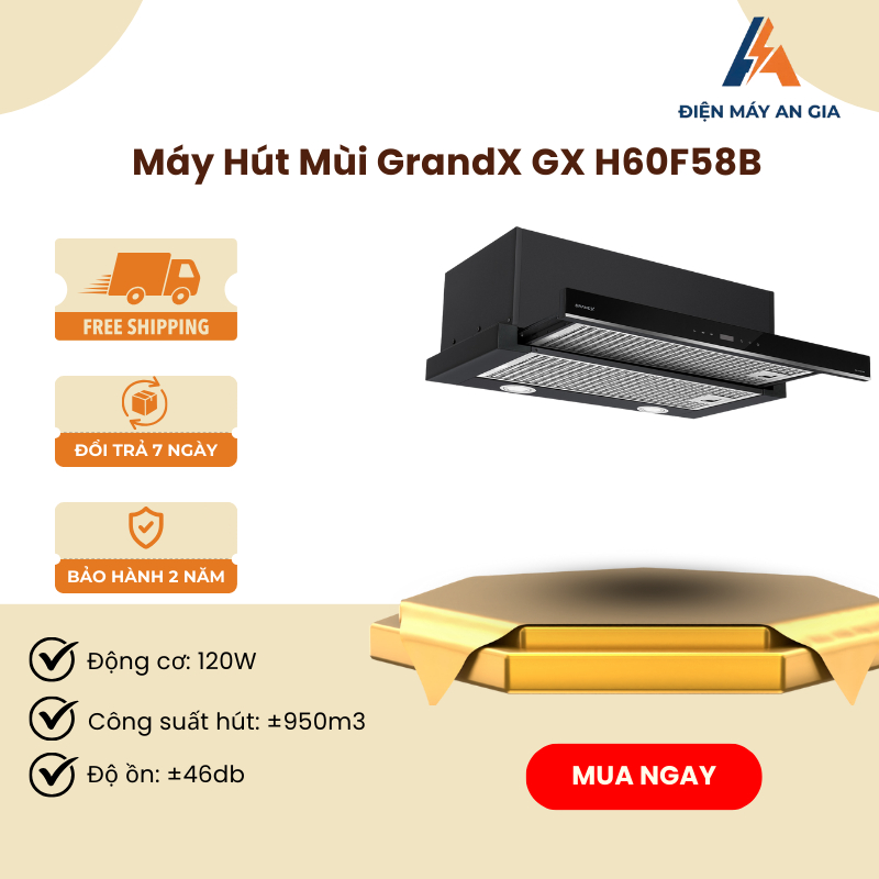 Máy Hút Mùi Âm Tủ Lite GrandX GX H60F58B – 60cm – Thân Máy Sơn Tĩnh Điện Màu Đen - PEB