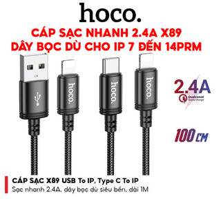  Cáp Sạc Nhanh Hoco Truyền Dữ Liệu Dây Bọc Dù Chống Đứt Gãy Dành Cho 7-X-XR-XSM-11-12-13-14.... 