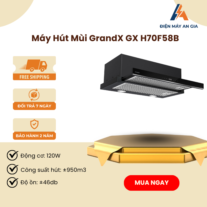 Máy Hút Mùi Âm Tủ Lite GrandX GX H70F58B – 70cm – Thân Máy Sơn Tĩnh Điện Màu Đen - PEB