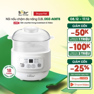 Nồi Nấu Chậm Đa Năng 4in1 Bear 0.8L Nấu Cháo Ninh Hầm Cách Thủy - Hàng Chính Hãng - Bảo Hành 18 Tháng 