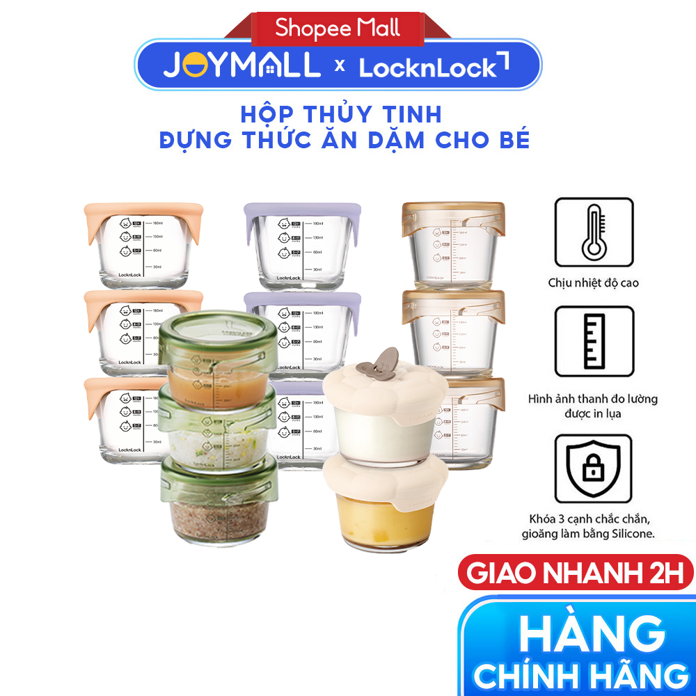 Hộp Thủy Tinh Đựng Thức Ăn Dặm Cho Bé LocknLock LLG542S3IVY Có Vạch Chia, Hàng Chính Hãng - JoyMall