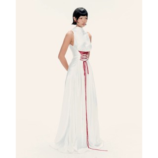  Normallife | DRESS 22 | Váy lụa cổ cao phối dây đan eo  tặng kèm dây đỏ  