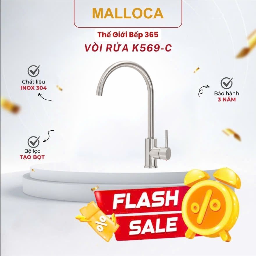 Vòi rửa chén Malloca K569-C – Vòi Cong Sang Trọng, Sử Dụng Nóng Lạnh
