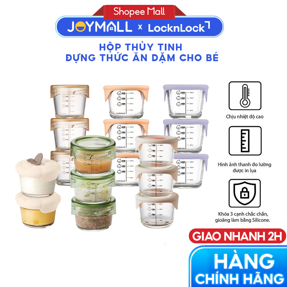 Hộp thủy tinh đựng thức ăn dặm cho bé LocknLock LLG508S3 - Hàng chính hãng, có nắp đậy, vạch chia - 