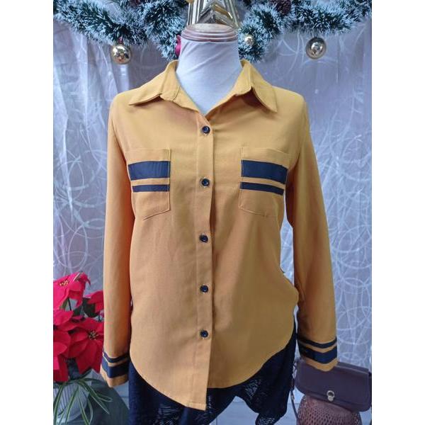 C'CHAT CLOTHES thanh lý - Áo sơ mi vàng cam sọc đen bymo - SIZE S