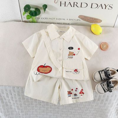 Bộ Quần Áo Bé Trai Sơ Mi Ngắn Tay Quần Short Cotton Họa Tiết Gấu MINTSCLOSET Quảng Châu - TN3657