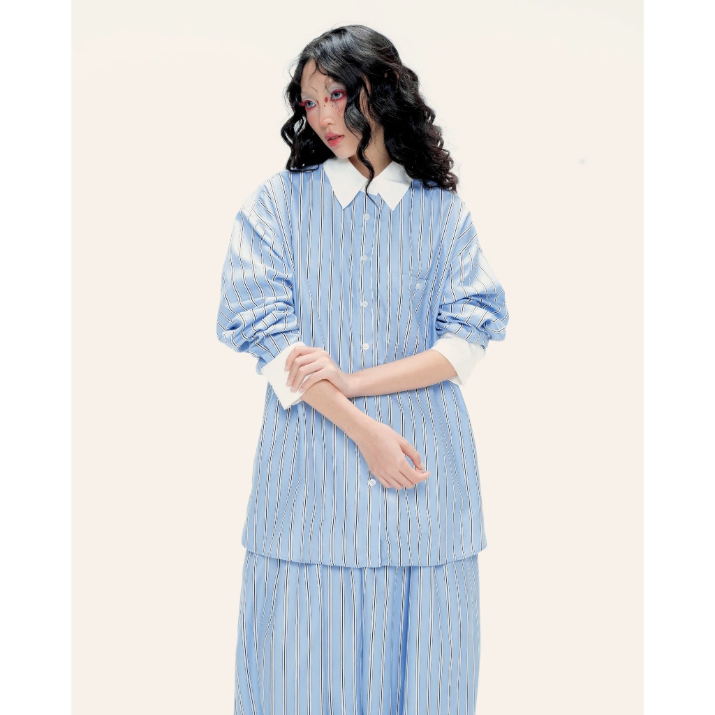 Normallife | SHIRT 16 | Áo sơmi form rộng phối cổ và măng séc trắng