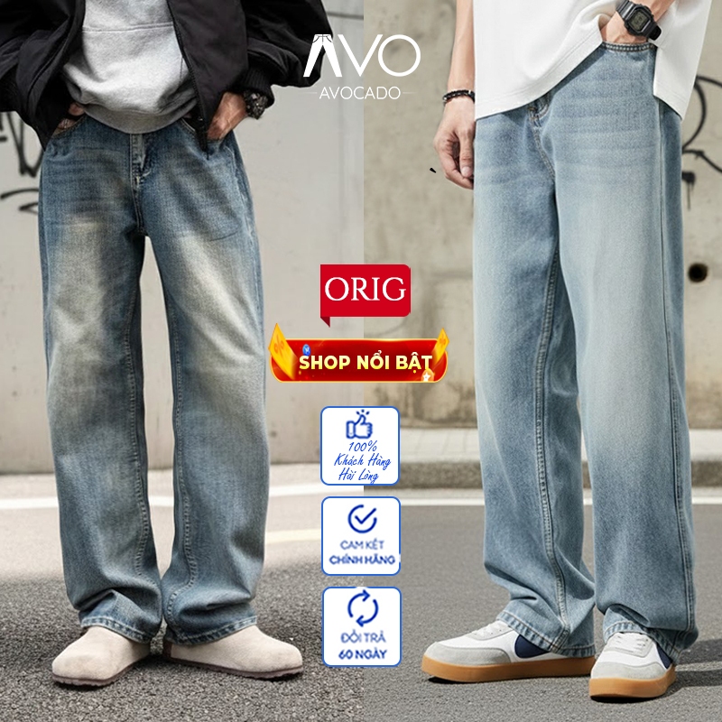 Quần jean bò baggy nam Xanh RETRO Avocado ống rộng xuông cạp cao nam dáng suông xu hướng