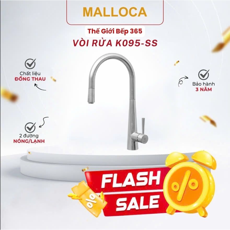 Vòi rửa chén Malloca K095-SS bảo hành 3 năm - Hàng Chính Hãng, Đầu Xoay 360°, Chống Ăn Mòn