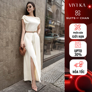  Set đồ thiết kế nữ Elowen SUITS BY CHAN combo áo kiểu trễ vai quần dài sang trọng thanh lịch công sở đi làm noel tết 