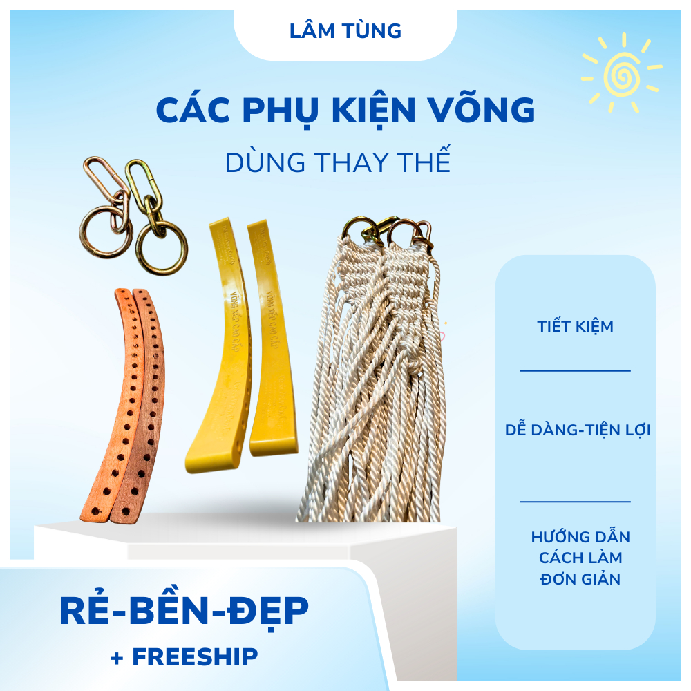Phụ kiện thanh nhựa, thanh gỗ, dây võng, móc võng dùng để thay thế cho võng cán gỗ, cán nhựa
