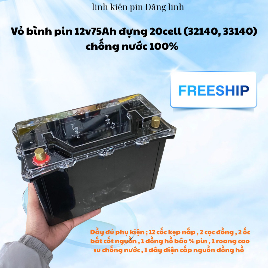 vỏ bình chống nước 12v60ah - 75ah dùng cho pin ( 32140,33140)