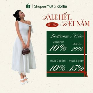  DOTTIE - Đầm midi lệch vai phối vải poplin - Trắng - D0679 