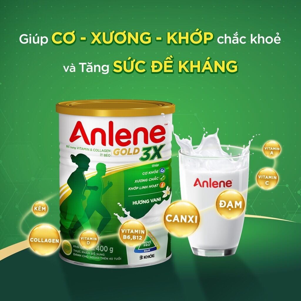 Sữa bột Anlene Gold 3X cho sức khỏe cơ xương khớp Lon 800g