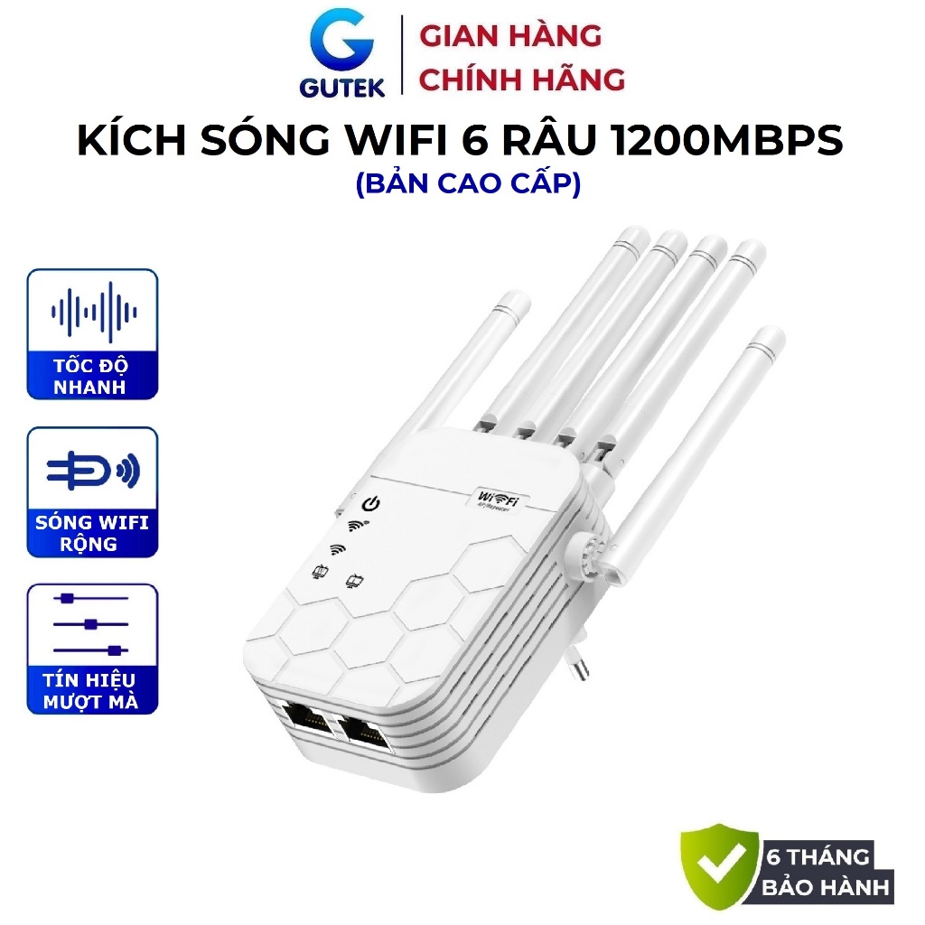 Kích sóng wifi 6 râu 5G 1200Mbps 2.4G 300Mbps mở rộng sóng phát wifi xuyên tường mạnh - Gutek KS5 | BigBuy360 - bigbuy360.vn