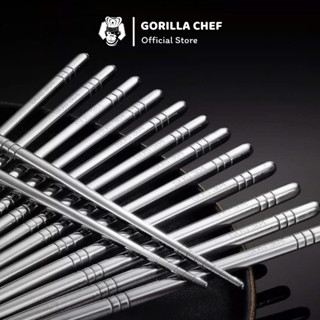  Bộ 5 đôi đũa inox 304 chống trượt đầu tròn 23cm Gorilla Chef kháng khuẩn và an toàn cho sức khỏe 
