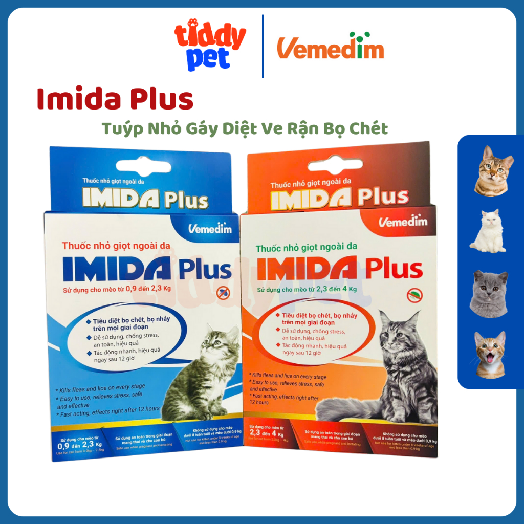 VMD IMIDA Plus Tuýp Nhỏ Gáy Loại Bỏ Ve Rận Bọ Chét Cho Mèo