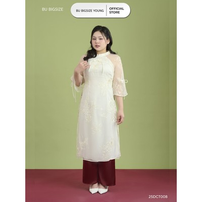 Set áo dài phối lé ngực đính nơ BIGSIZE (55kg đến 95kg) - 25DCT008 - [BU Bigsize]