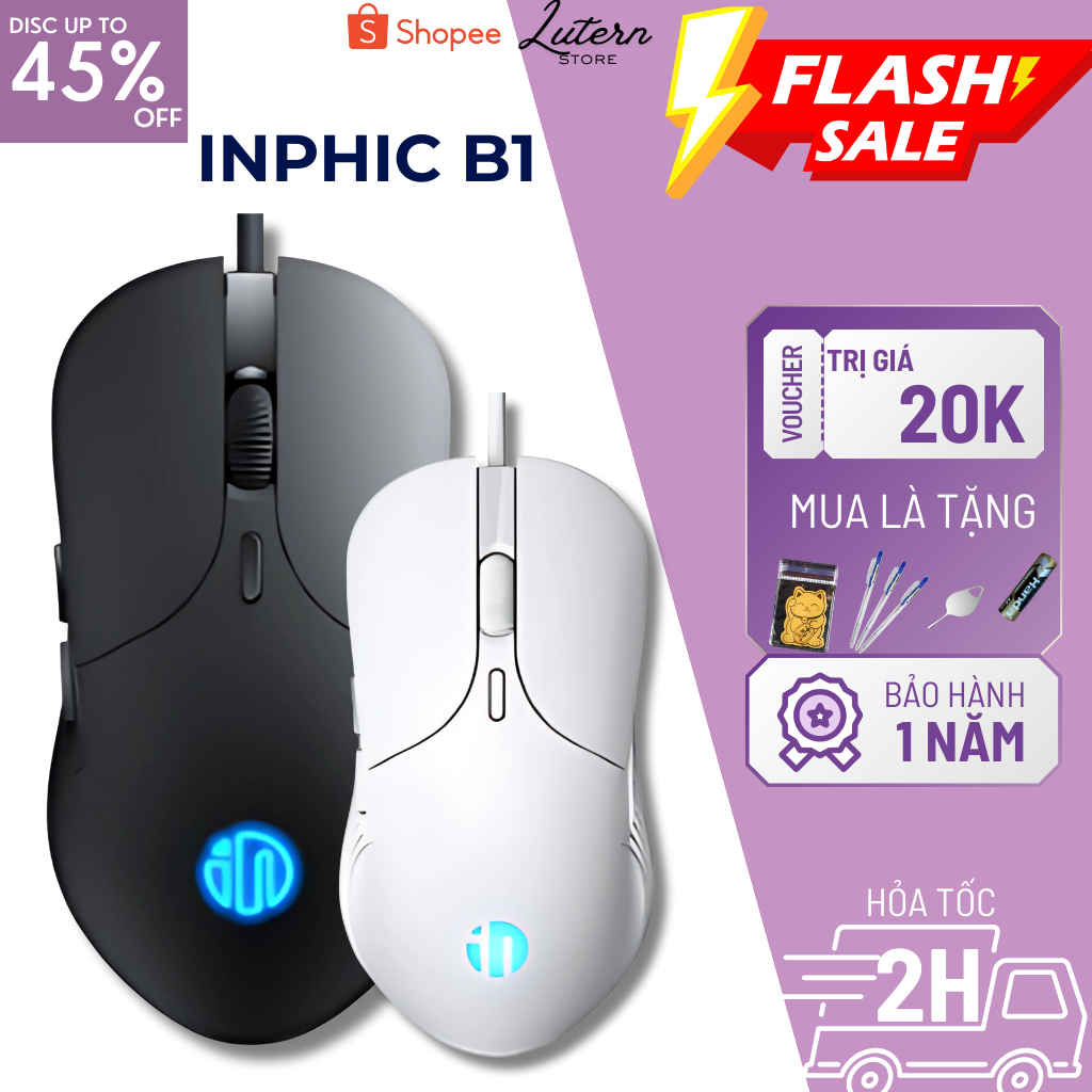 Chuột gaming có dây Inphic B1 Led RGB, có app, điều chỉnh DPI