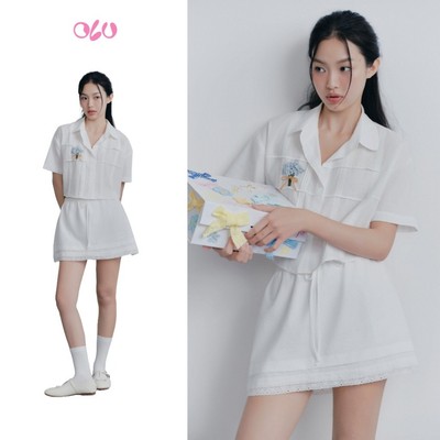 Set OLV áo và chân váy họa tiết thêu trẻ trung White Linen Embro Mini Set phù hợp đi chơi