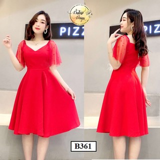 Đầm xòe nữ Butino B361 – Màu đỏ – Dáng xòe che bụng, sang trọng