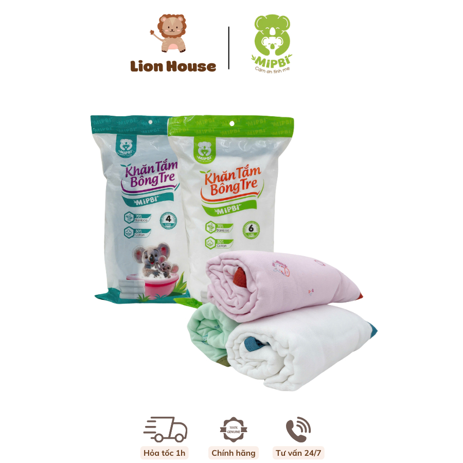 MIPBI - Khăn tắm bông tre Mipbi 4 lớp - 6 lớp