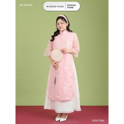Áo dài mix chân váy trắng kem BIGSIZE (55kg đến 95kg) - 25DCT006 - [BU Bigsize]