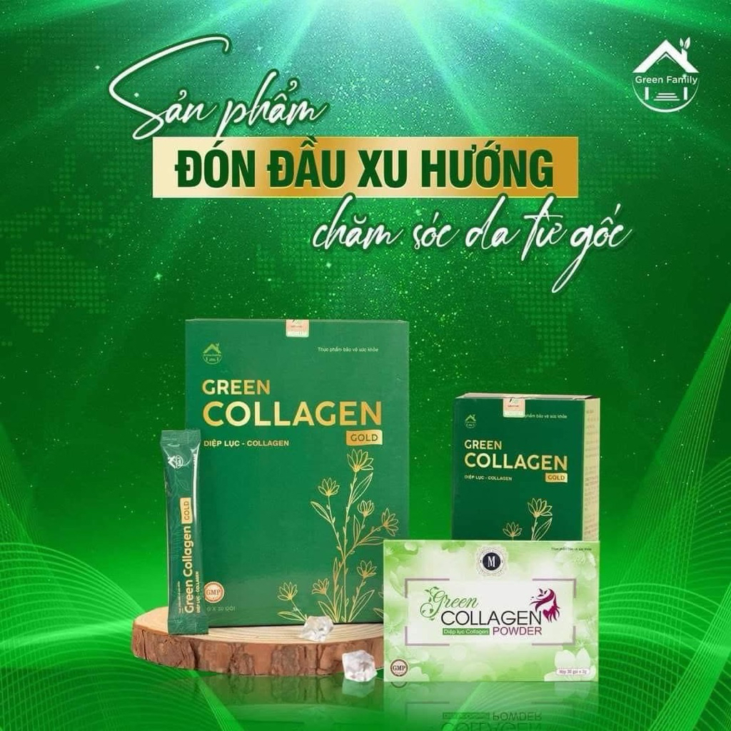 Diệp Lục Collagen Gold Chính Hãng Green CHÍNH HÃNG , Giảm Mụn Nám Tàn Nhang, Hỗ Trợ Da Trắng Mịn hộp 30 gói