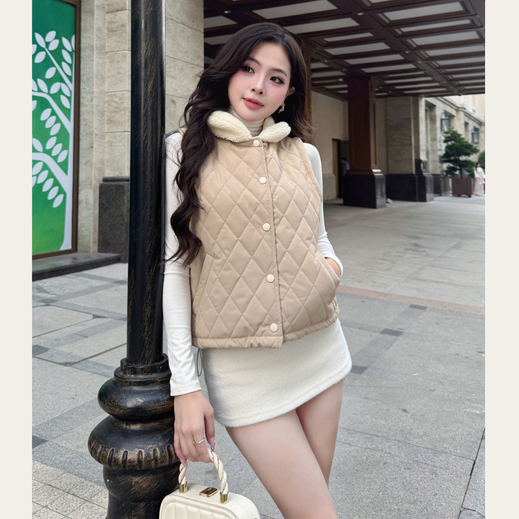 EMLYvn - Áo Gile Phao Nữ Cổ Lông Trần Bông Cao Cấp, Áo Khoác Gile Phao Hàn Quốc Mùa Đông 2025 | BigBuy360 - bigbuy360.vn