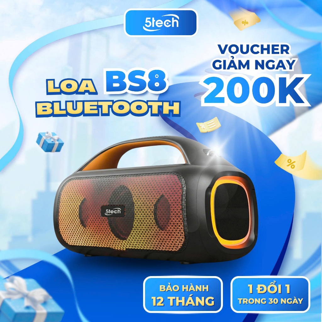 Loa bluetooth 5TECH 60W chính hãng, loa cầm tay di động âm bass mạnh, pin khủng