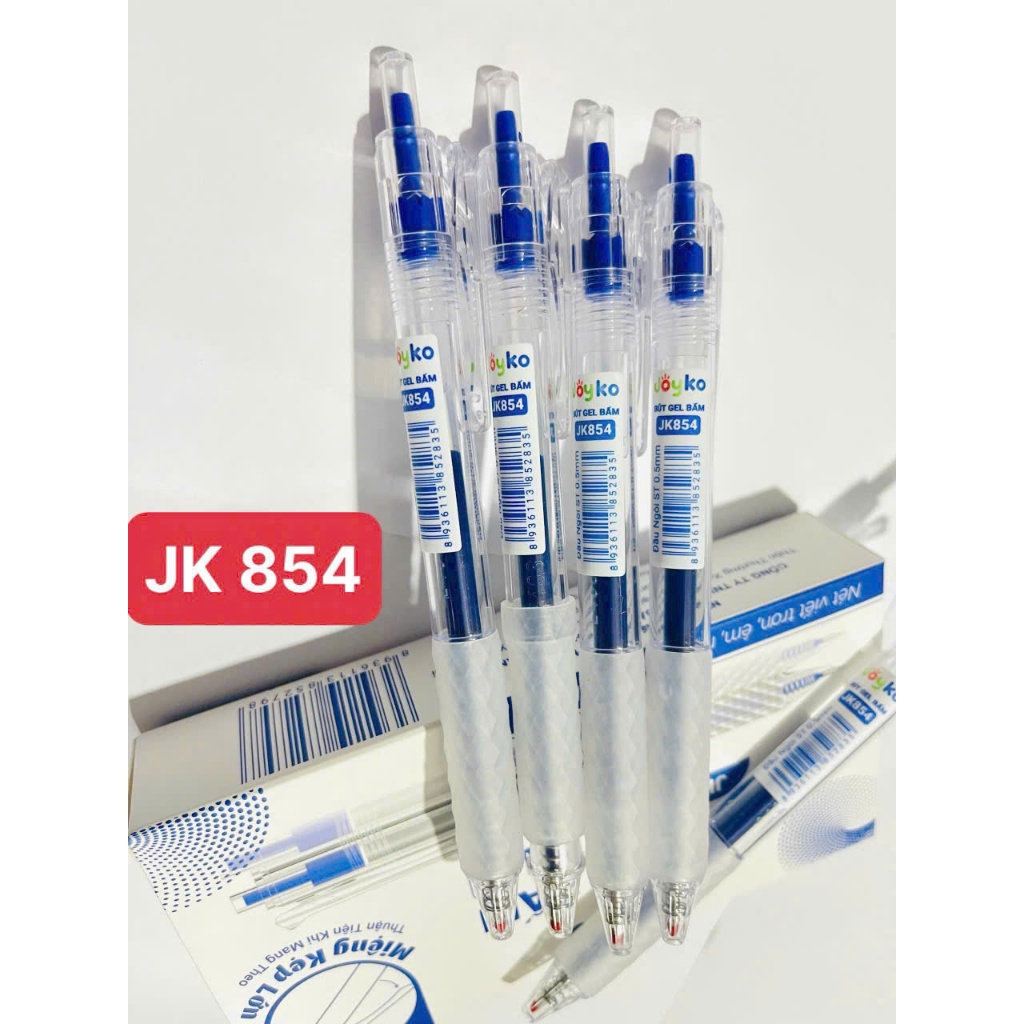 Hộp 12 Chiếc Bút Gel Bấm Ngòi 0.5mm (Ngòi ST mực khô nhanh)  JOYKO JK854 (xanh/đen/tím/đỏ)