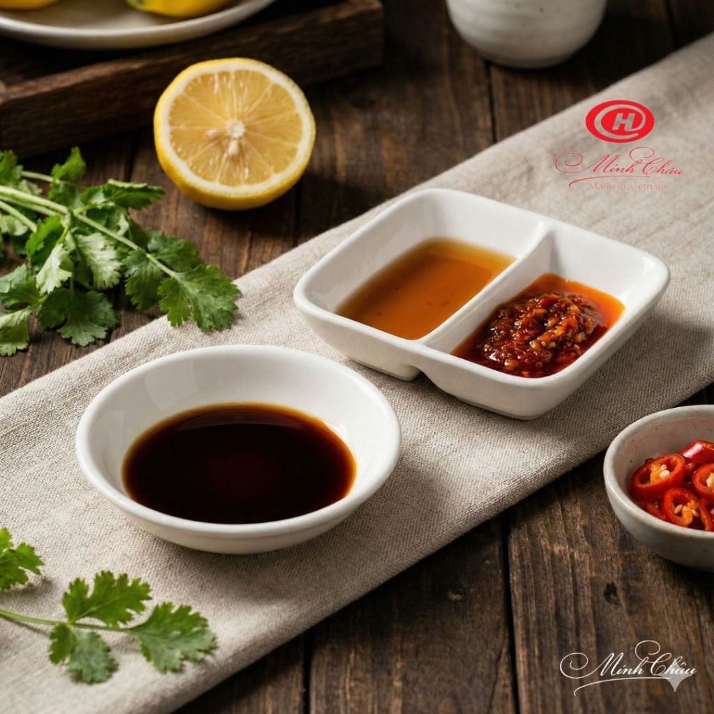 Chén nước chấm Mắm Tiêu 1 Ngăn, 2 Ngăn Trắng Trơn Sứ Minh Châu Cao Cấp, Nhiều Size