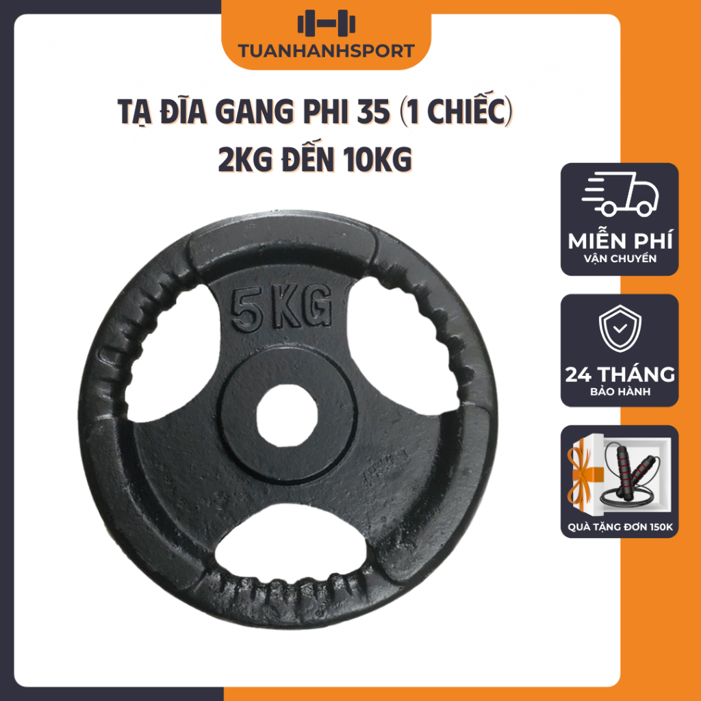 Tạ đĩa gang phi 35 2kg,3kg, 5kg,10kg / 1 chiếc ,tạ bánh gang đúc nguyên khối hàng chuẩn loại 1
