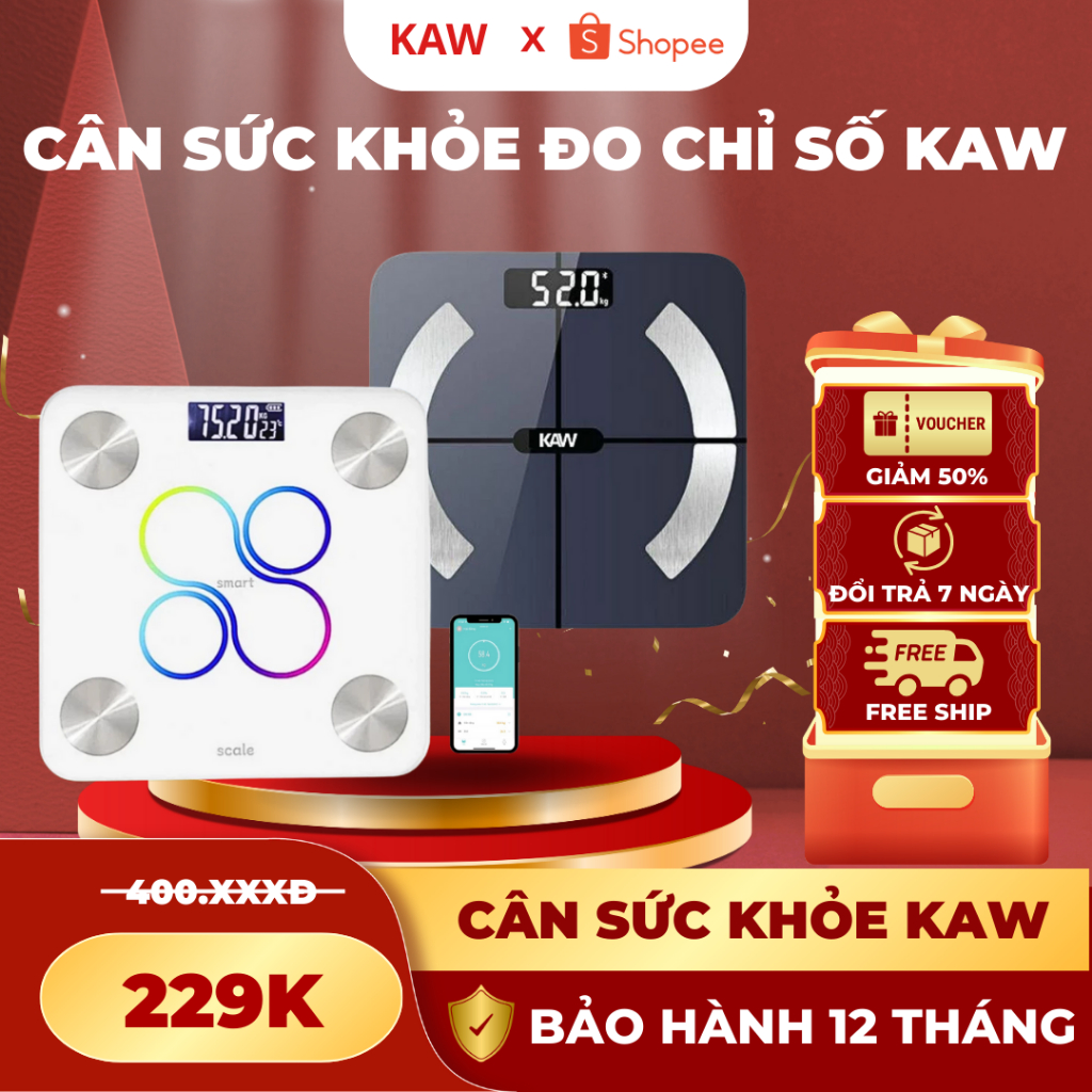Cân Sức Khỏe Điện Tử Thông Minh KAW, Phân Tích Chỉ Số Cơ Thể, Kết Nối Điện Thoại, Hàng Chính Hãng
