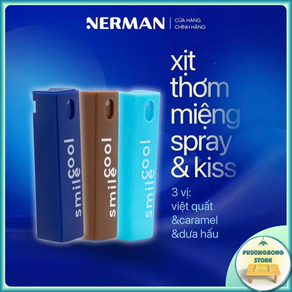 Xịt Thơm Miệng Spray Kiss Nerman Vị Hoa Quả Bạc Hà Caramel Cho Nam Nữ - Xịt Miệng The Mát Chai 10ml
