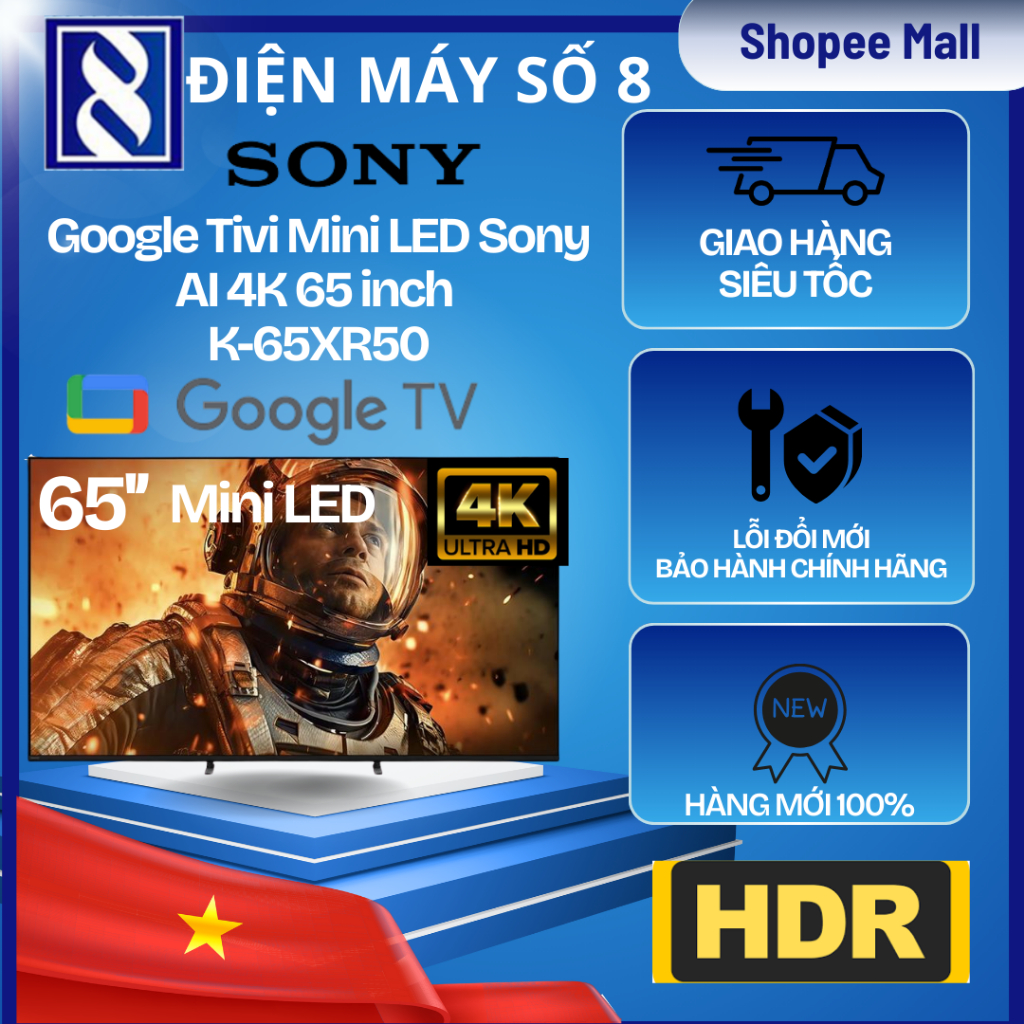 Điện Máy Số 8 | K-65XR50 | Google Tivi Mini LED Sony AI 4K 55 inch K-65XR50 - Chính Hãng