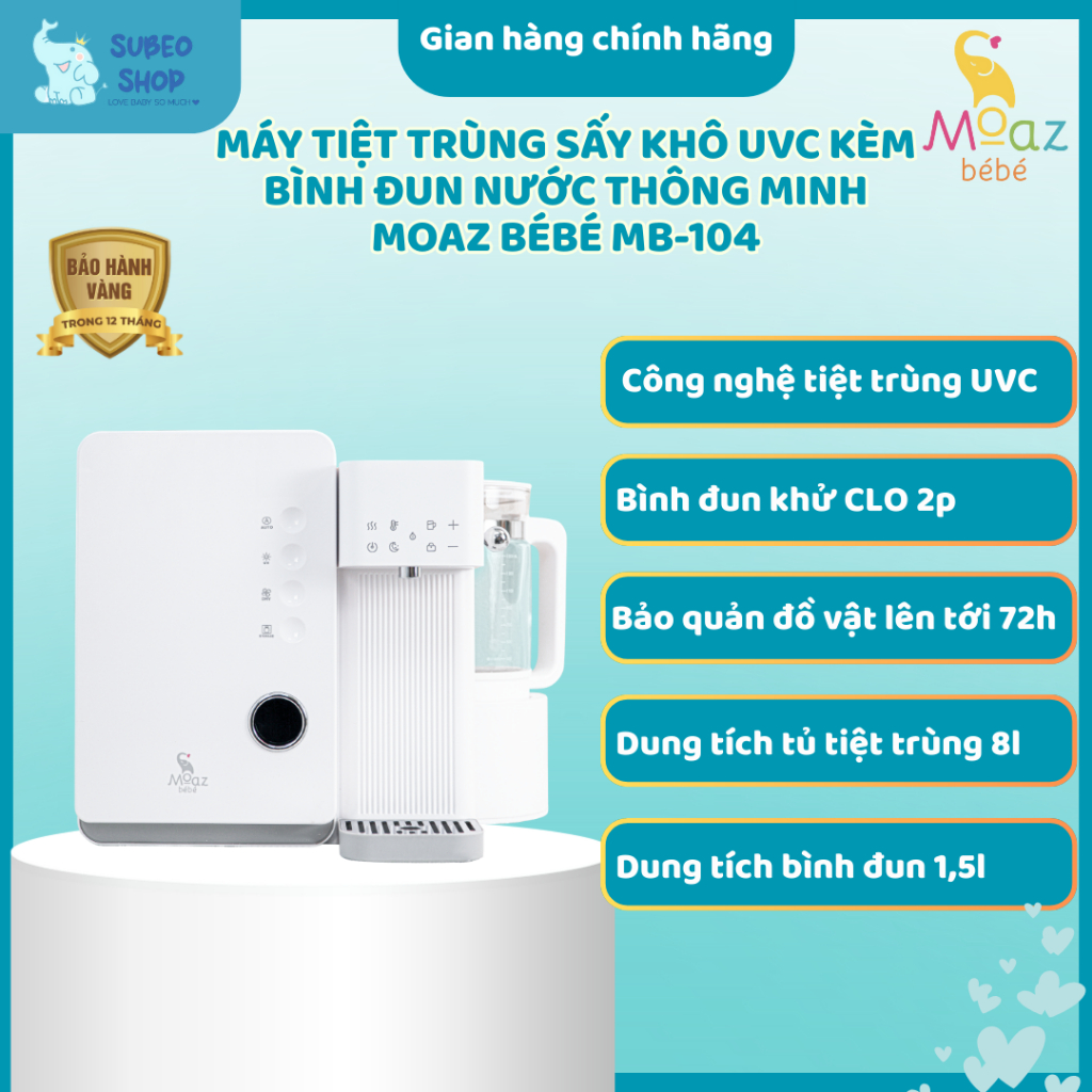 Máy tiệt trùng sấy khô UVC kèm bình đun nước nước thông minh Moaz Bébé mb104