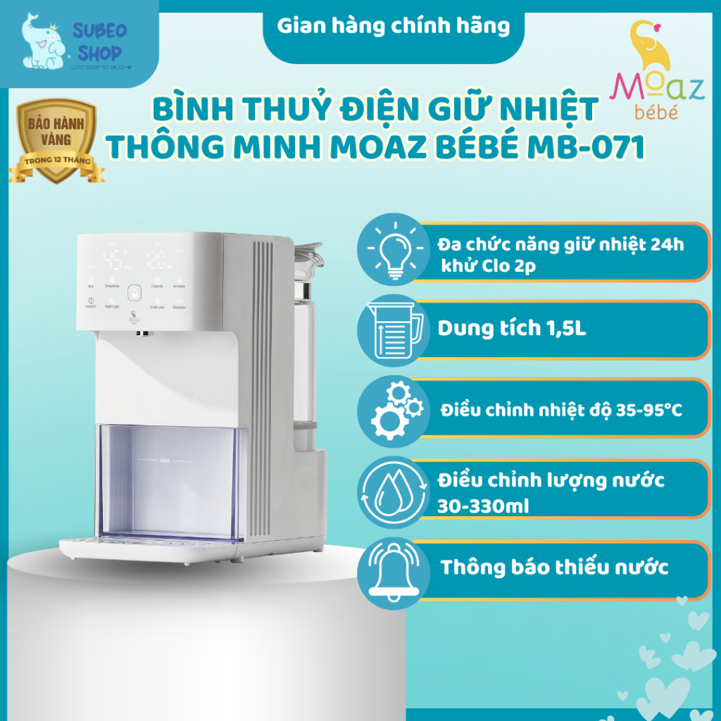 Bình thuỷ điện giữ nhiệt thông minh Moaz Bébé Mb071