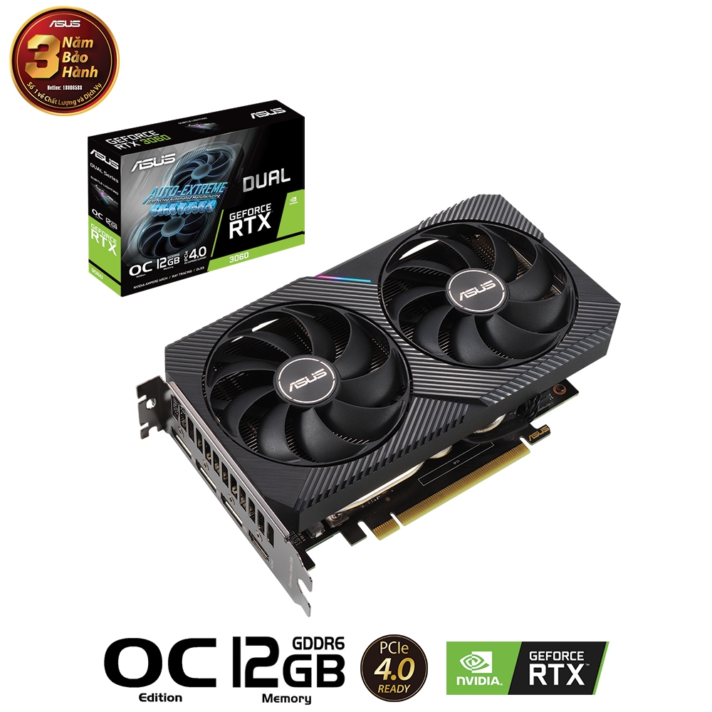 VGA ASUS Dual GeForce RTX 3060 V2 OC 12GB GDDR6 (DUAL-RTX3060-O12G-V2)