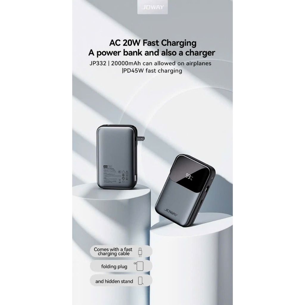 Cốc sạc kiêm Pin Sạc Dự Phòng Joway JP332 sạc nhanh 45W dung lượng 20000mAh kèm cáp sac