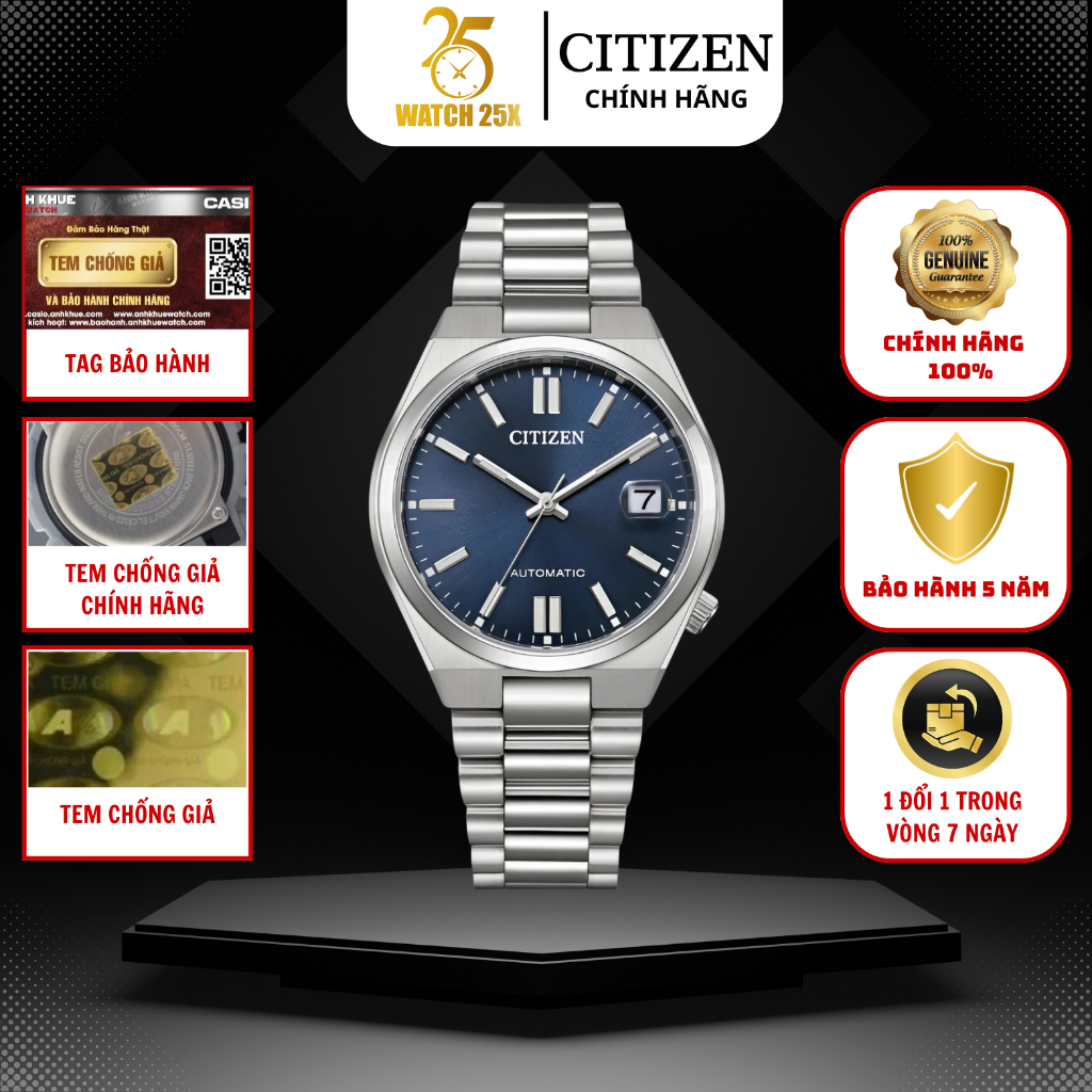 Đồng Hồ Citizen 37mm Nam NJ0200-50M Watch25x Size 37mm Dây Tích Hợp Mặt Xanh Dương Kính Sapphire