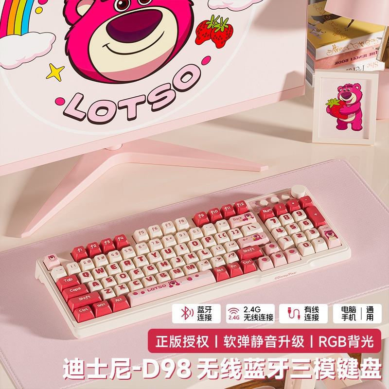 Bàn Phím Không Dây Gấu Dâu - Bluetooth/USB/Có Dây – Combo Bàn Phím và Chuột Hình Gấu Dâu Dễ Thương