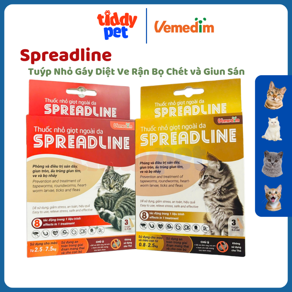 VMD Spreadline Tuýp Nhỏ Gáy Loại Bỏ Ve Rận Bọ Chét Giun Sán Cho Mèo