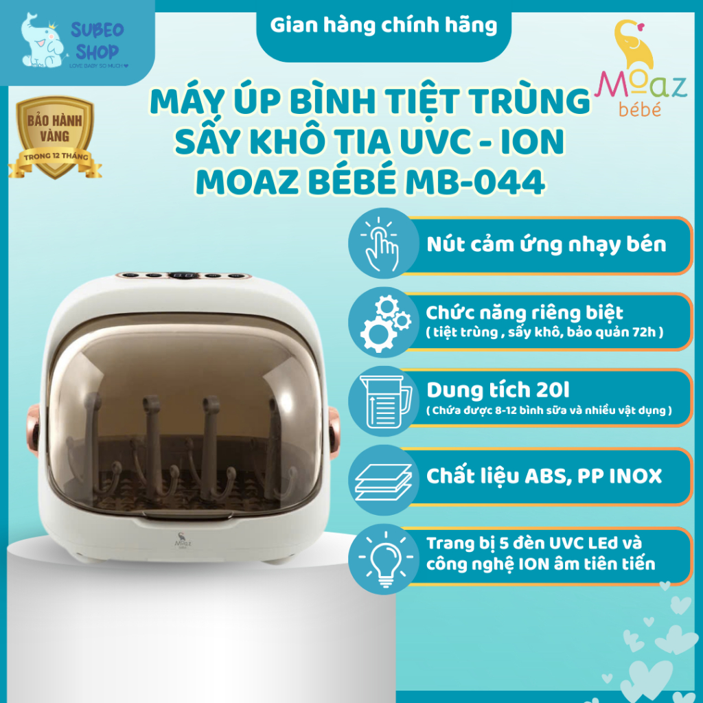 Máy úp bình sữa, tiệt trùng sấy khô tia UVC ion Moaz Bébé mb044