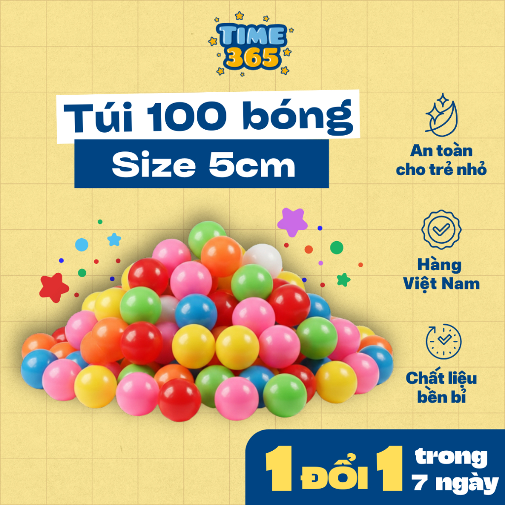 Combo túi 100 quả bóng nhựa 5cm nhiều màu cho bé – Dùng cho nhà bóng, lều bóng, bể bóng