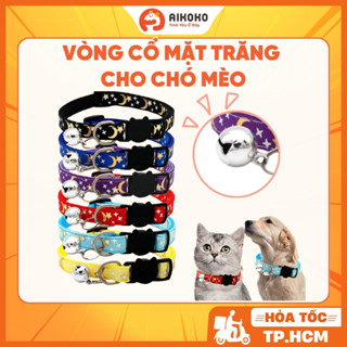 Vòng Cổ Cho Có Mèo Có Chuông - Họa Tiết Mặt Trăng Dễ Thương - Chất Liệu Mềm Mại, An Toàn - Aikoko