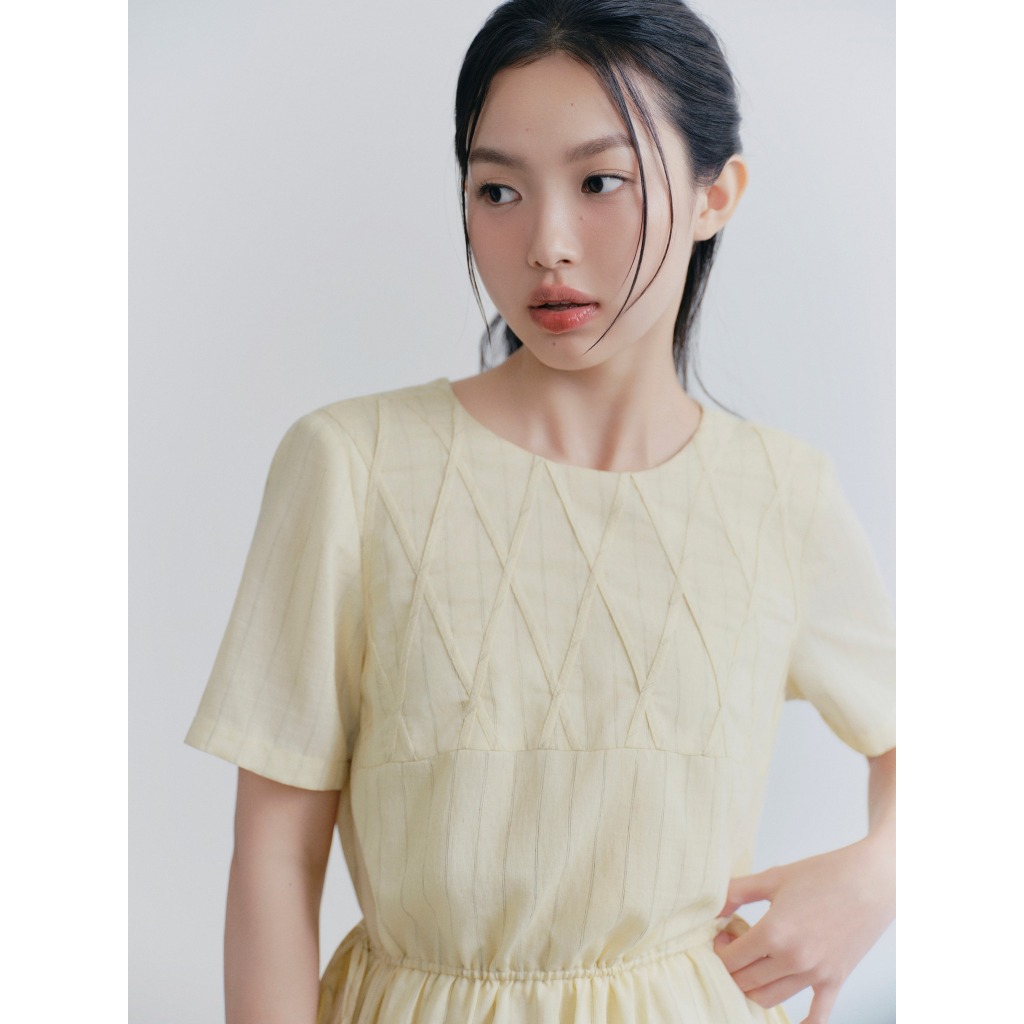 Đầm suông thêu dáng dài eo có dây rút Butter Striped Midi Embro Dress phù hợp mọi dịp OLV | BigBuy360 - bigbuy360.vn