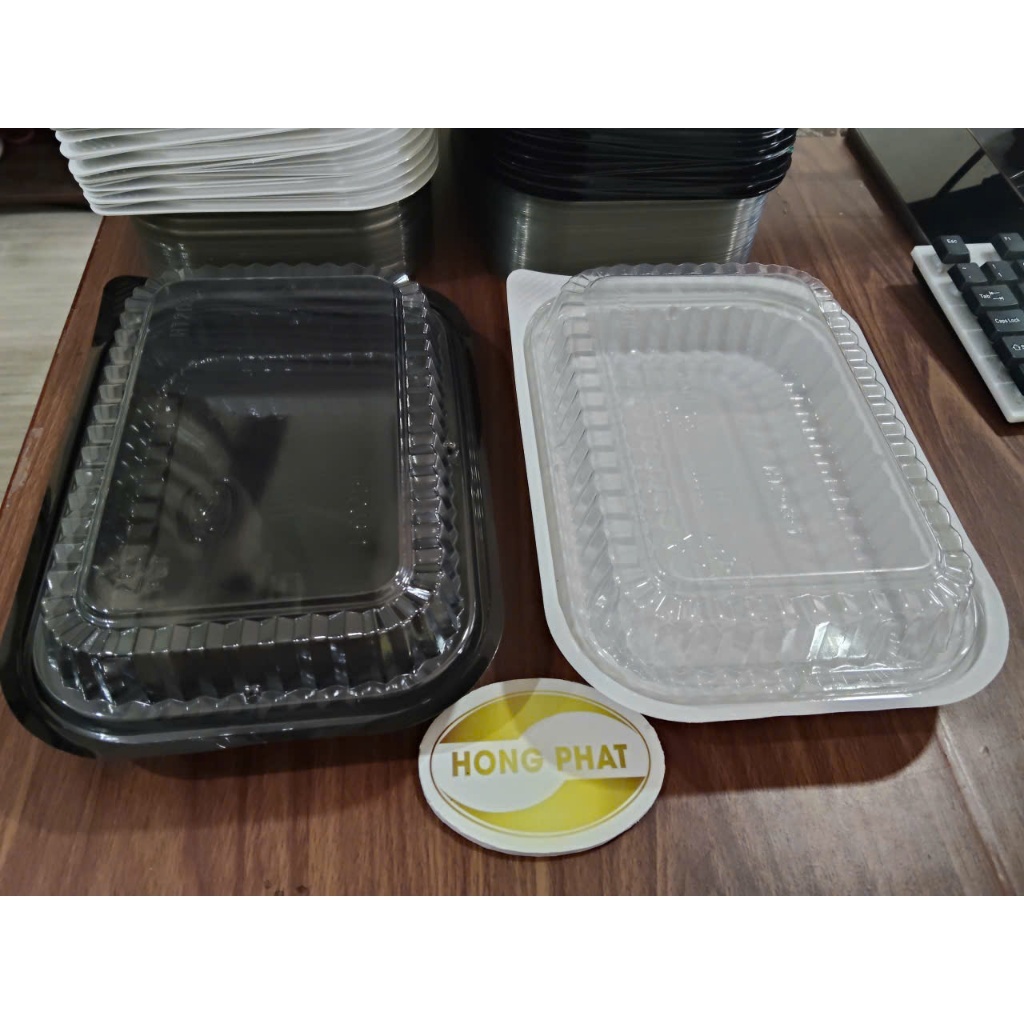 HỘP NHỰA CHỮ NHẬT HT203 - ĐẾ ĐEN/TRẮNG (Dùng đựng đồ nguội, không chịu nhiệt nóng)