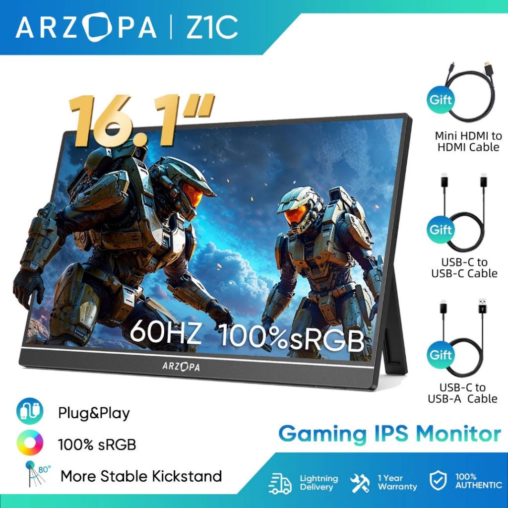 Arzopa Z1C - Màn hình di động chân đế 100% sRGB 16.1 ", FHD 1080P với màn hình USB C HDMI Màn hình mở rộng | BigBuy360 - bigbuy360.vn