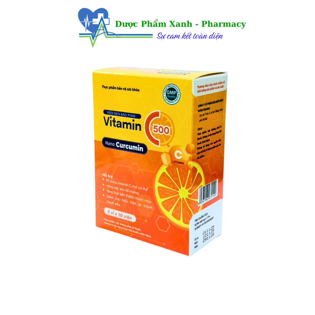 Vitamin C 500 Nano Curcumin Hỗ Trợ Tăng Đề Kháng, Bổ Sung Vitamin C, Hộp 50 Viên